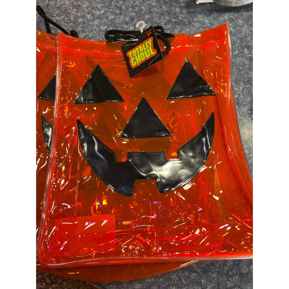 2-Vntg Totally Ghoul Halloween Jack-O-Lantern Treat Bag Orange Clear Vinyl Kmart